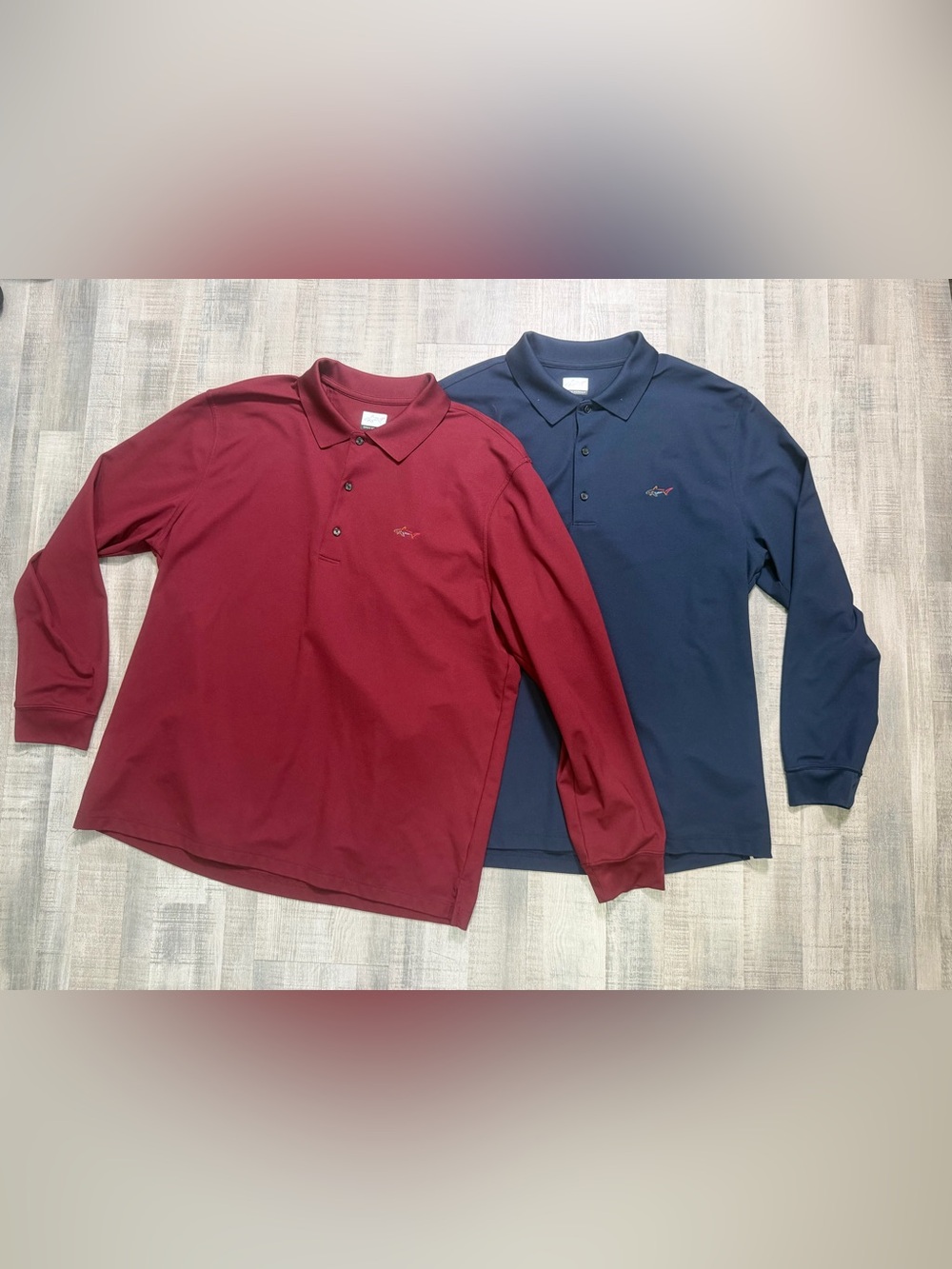 Shark Greg Norman Play Dry Navy and red Long Sleeve Golf Polo Bundle of 2